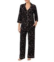 Sanctuary Knit 3/4 Sleeve Notch Collar Floral Pajama Set