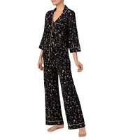 Sanctuary Knit 3/4 Sleeve Notch Collar Floral Pajama Set