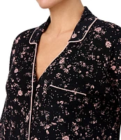 Sanctuary Knit 3/4 Sleeve Notch Collar Floral Pajama Set