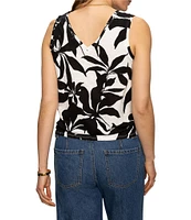 Sanctuary Knit Leaf Print V-Neck Sleeveless Tie Front Tank