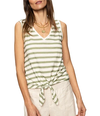 Sanctuary Knit Stripe Print V-Neck Sleeveless Tie Front Tank