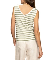 Sanctuary Knit Stripe Print V-Neck Sleeveless Tie Front Tank