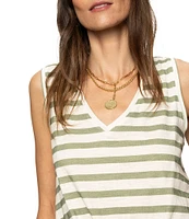 Sanctuary Knit Stripe Print V-Neck Sleeveless Tie Front Tank