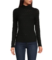 Sanctuary Lace Stretch Knit Turtle Neck Long Sleeve Top