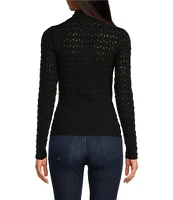 Sanctuary Lace Stretch Knit Turtle Neck Long Sleeve Top