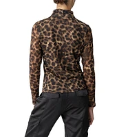 Sanctuary Leopard Print Mesh Mock Neck Long Sleeve Top