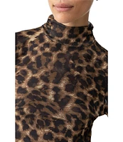 Sanctuary Leopard Print Mesh Mock Neck Long Sleeve Top