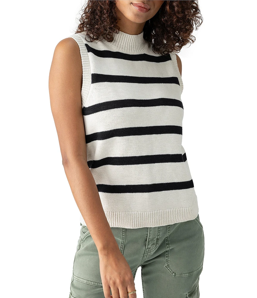 Sanctuary Life Is Easy Stripe Mock Neck Sleeveless Top