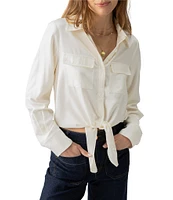 Sanctuary Lifetime Satin Button Down Collar Long Sleeve Front Tie Top