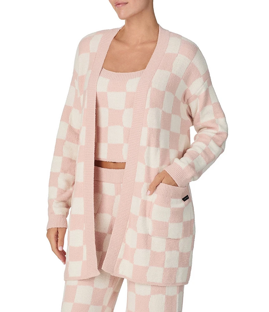 Sanctuary Long Sleeve Open-Front Sweater Knit Checkered Cozy Cardigan