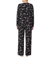 Sanctuary Long Sleeve Round Neck Sweater Jersey Knit Floral Pajama Set