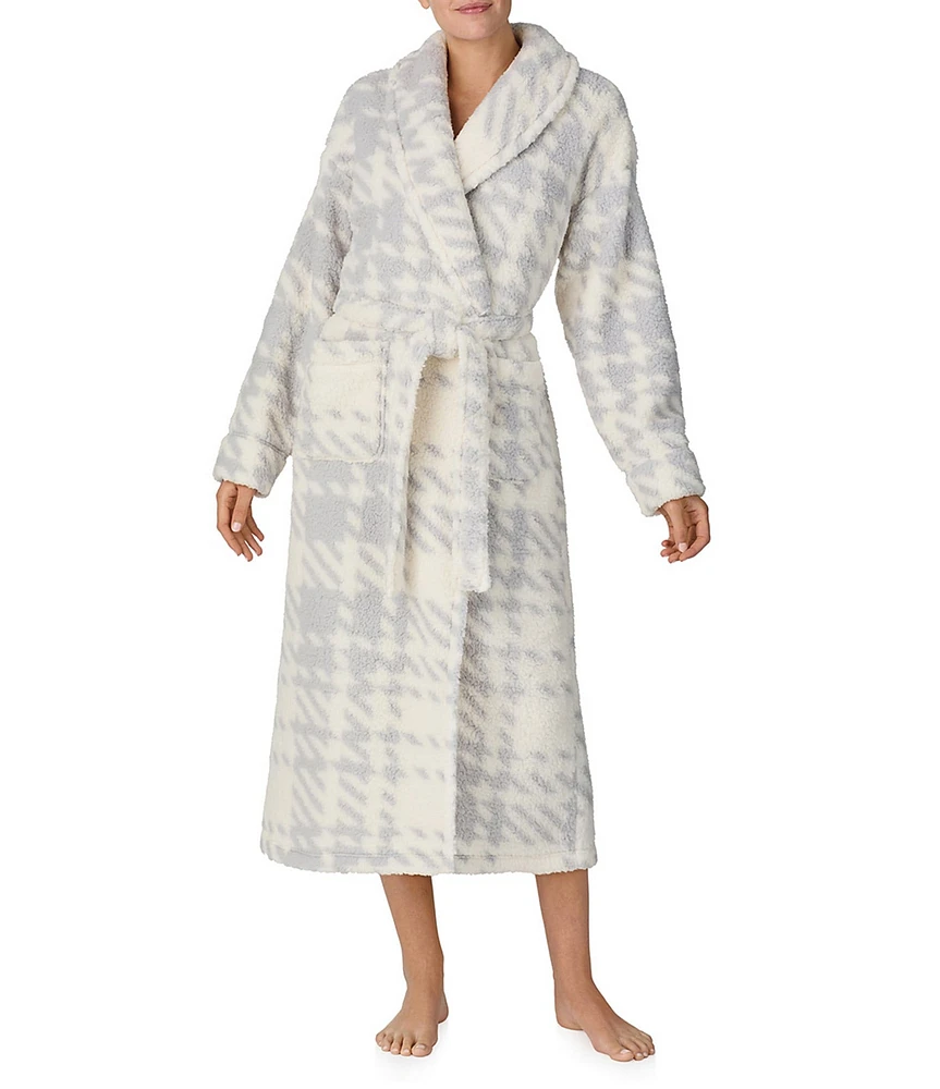 Sanctuary Long Sleeve Shawl Collar Long Cozy Fleece Plaid Robe