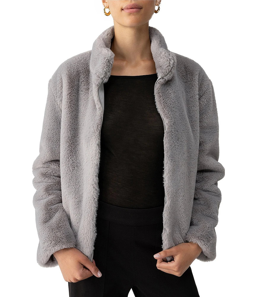 Sanctuary Lux Faux Fur Stand Collar Neck Long Sleeve Zip Front Coat