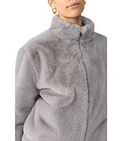 Sanctuary Lux Faux Fur Stand Collar Neck Long Sleeve Zip Front Coat