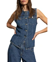 Sanctuary Maritime Crew Neck Sleeveless Button Front Fitted Coordinating Denim Vest