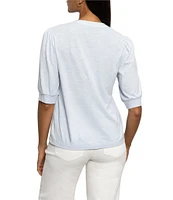 Sanctuary Mixed Media V-Neck Short Sleeve Front Button Tee