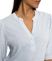 Sanctuary Mixed Media V-Neck Short Sleeve Front Button Tee