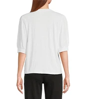 Sanctuary Mixed Media V-Neck Short Sleeve Front Button Tee