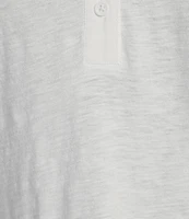 Sanctuary Mixed Media V-Neck Short Sleeve Front Button Tee