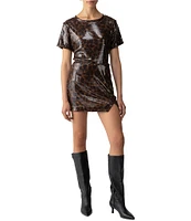 Sanctuary Night Out Leopard Print Sequin Fitted Mini Skirt