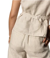 Sanctuary Outsmart Linen Blend Square Neck Sleeveless Button Front Vest