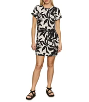 Sanctuary Perfect Tee Remix Organic Cotton Blend Leaf Print Crew Neck Short Cuff Sleeve Mini Dress