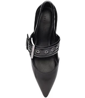 Sanctuary Piper Leather Buckle Strap Kitten Heel Pumps