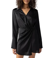 Sanctuary Point Collar Long Sleeve Asymmetrical Hem Faux Wrap Dress