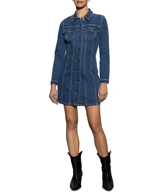 Sanctuary Point Collar Long Sleeve Sculpted Denim Mini Dress