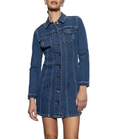 Sanctuary Point Collar Long Sleeve Sculpted Denim Mini Dress