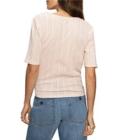 Sanctuary Pointelle V-Neck Short Sleeve Button Front Top