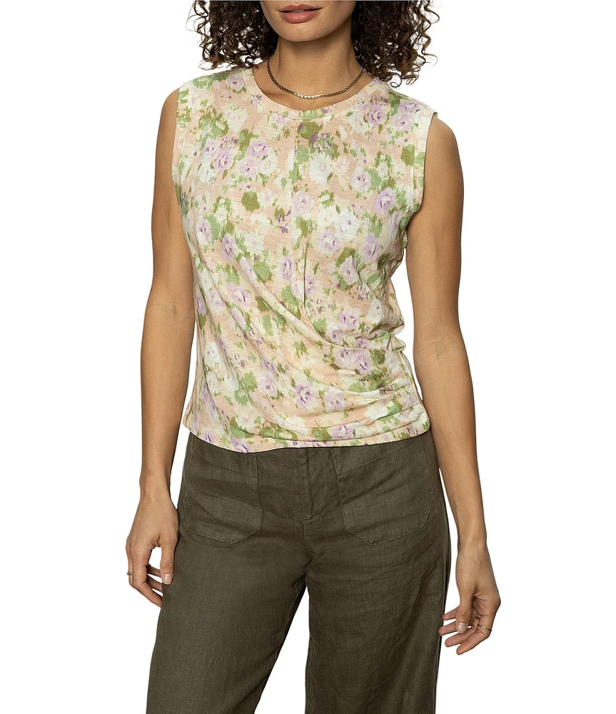 Sanctuary Posey Printed Crew Neck Sleeveless Drape Front Tank