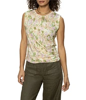 Sanctuary Posey Printed Crew Neck Sleeveless Drape Front Tank