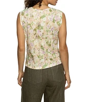 Sanctuary Posey Printed Crew Neck Sleeveless Drape Front Tank