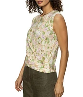Sanctuary Posey Printed Crew Neck Sleeveless Drape Front Tank