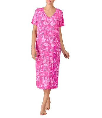 Sanctuary Floral Printed Short Sleeve V Neck Knit Sleep Shirt