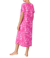Sanctuary Floral Printed Short Sleeve V Neck Knit Sleep Shirt