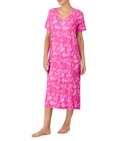 Sanctuary Floral Printed Short Sleeve V Neck Knit Sleep Shirt