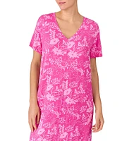 Sanctuary Floral Printed Short Sleeve V Neck Knit Sleep Shirt