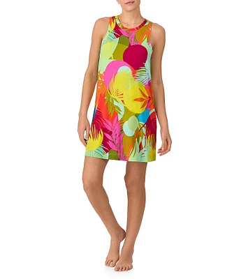 Sanctuary Tropical Printed Sleeveless Round Neck Knit Sleep Shirt