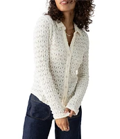 Sanctuary Pucker Up Dreamgirl Lace Point Collar Neck Long Sleeve Button Front Top