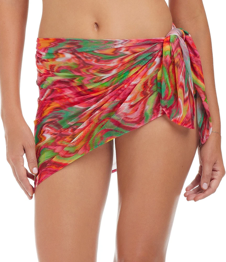 Sanctuary Reading Between The Lines Printed Mesh Short Pareo Swim Cover-Up
