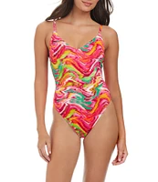 Sanctuary Reading Between The Lines Printed Scoop Neck Cross Back High Leg Tank One-Piece Swimsuit