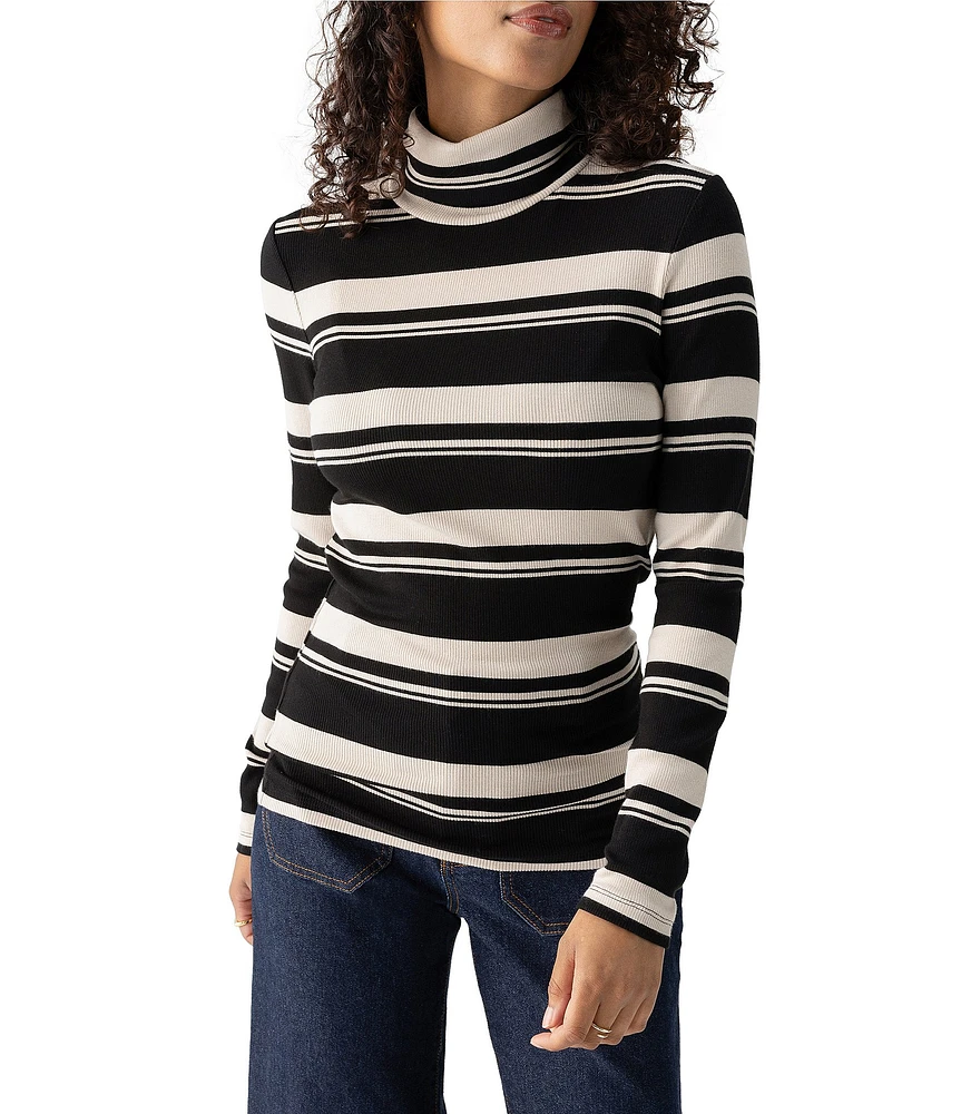 Sanctuary Rib Knit Striped Print Turtleneck Long Sleeve Sweater Top