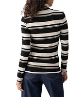 Sanctuary Rib Knit Striped Print Turtleneck Long Sleeve Sweater Top