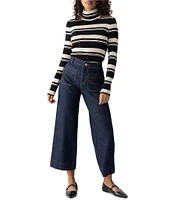 Sanctuary Rib Knit Striped Print Turtleneck Long Sleeve Sweater Top