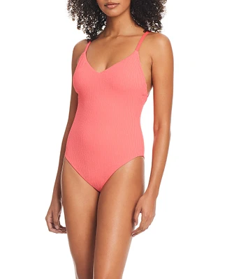 Sanctuary Sandbar Solid V-Neck Back Lattice One Piece Swimsuit