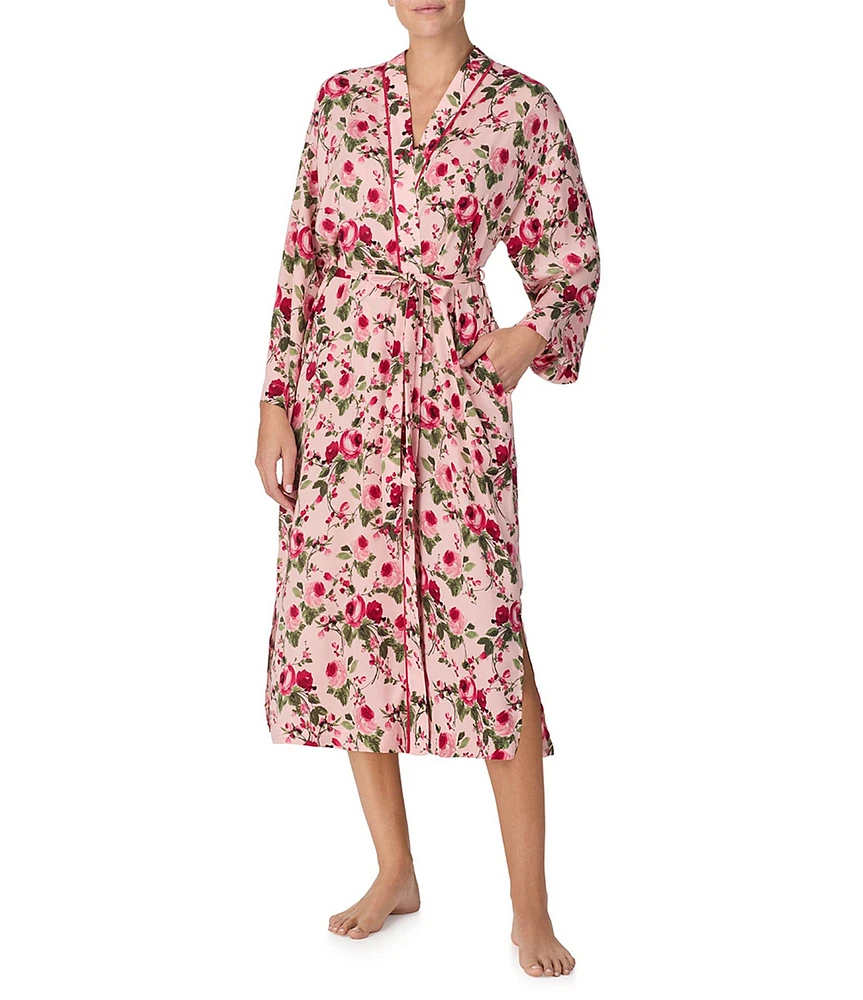 Sanctuary Satin Long Sleeve Floral Print Midi Robe