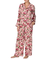 Sanctuary Satin Long Sleeve Notch Collar Floral Pajama Set