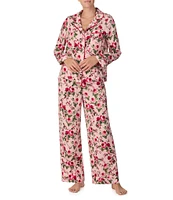 Sanctuary Satin Long Sleeve Notch Collar Floral Pajama Set